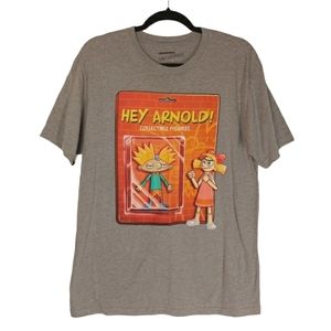 HEY ARNOLD! Nickelodeon Action Figure Arnold & Helga Graphic Print Gray Top L